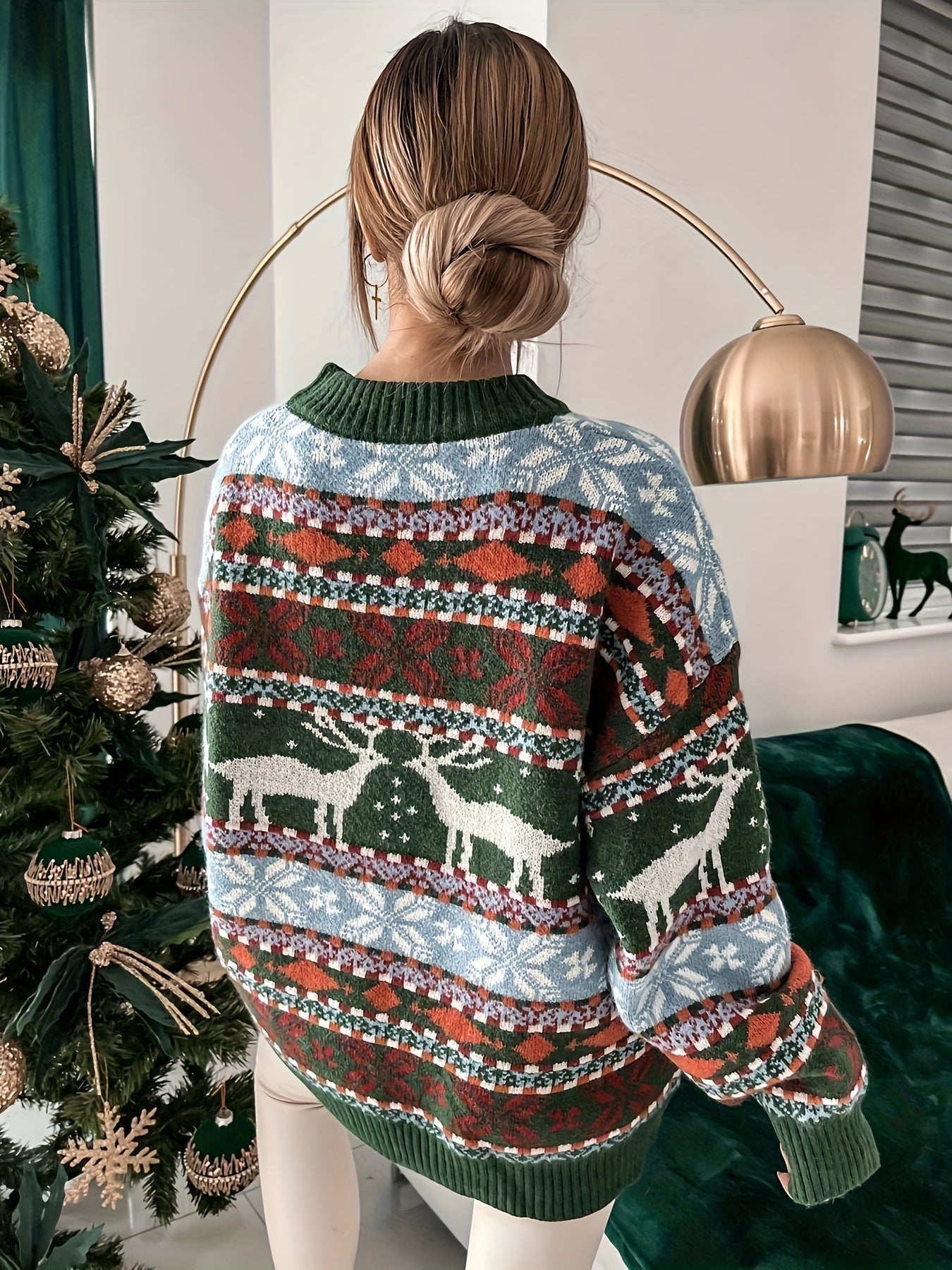 Cozy Christmas Pattern Crew Neck Sweater - Women's Casual Long Sleeve Pullover for Fall & Winter, Soft, Warm & Comfortable