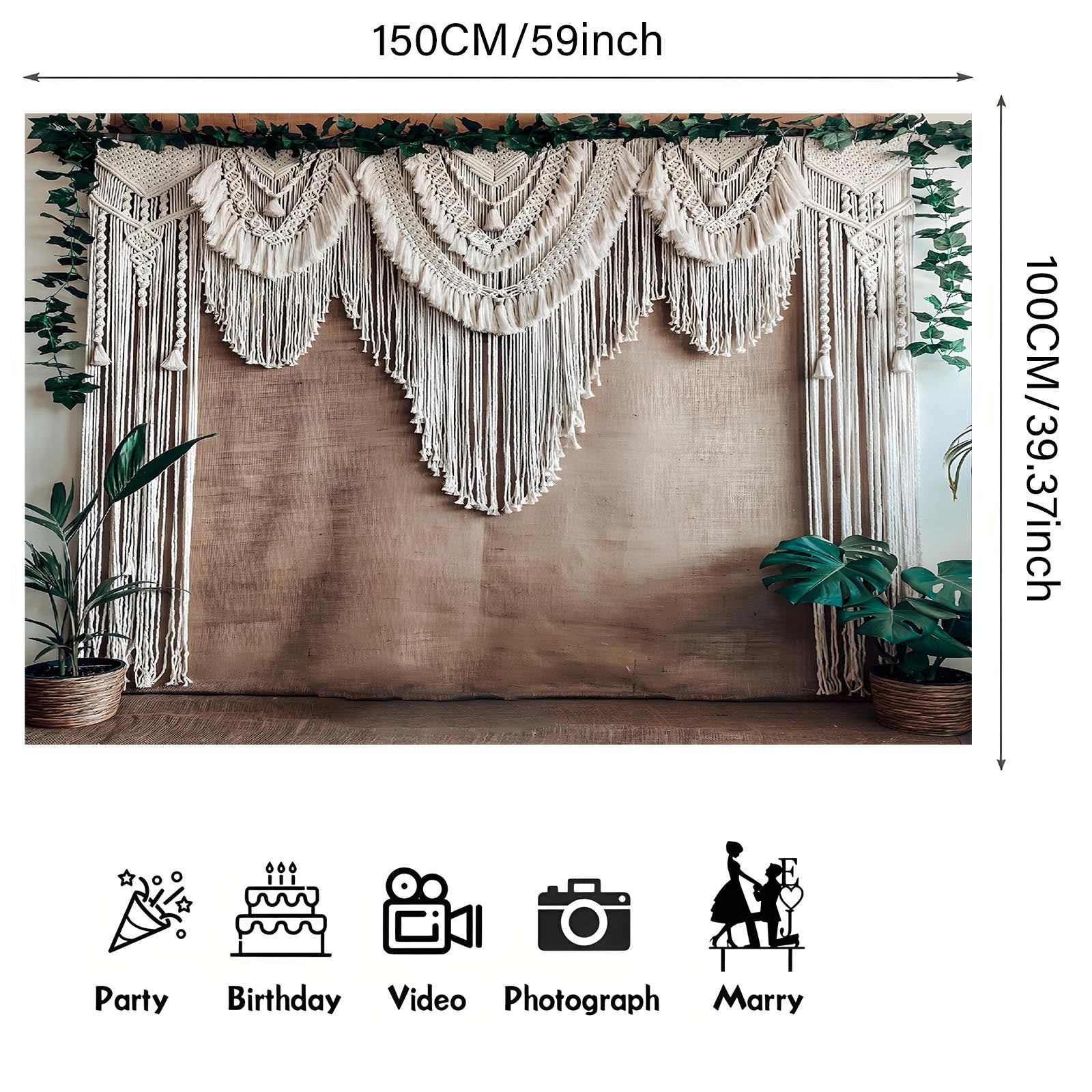 1pc Boho Chic Macrame Wall Hanging - Polyester Backdrop Banner for Wedding, Birthday, Anniversary, Indoor & Outdoor Use