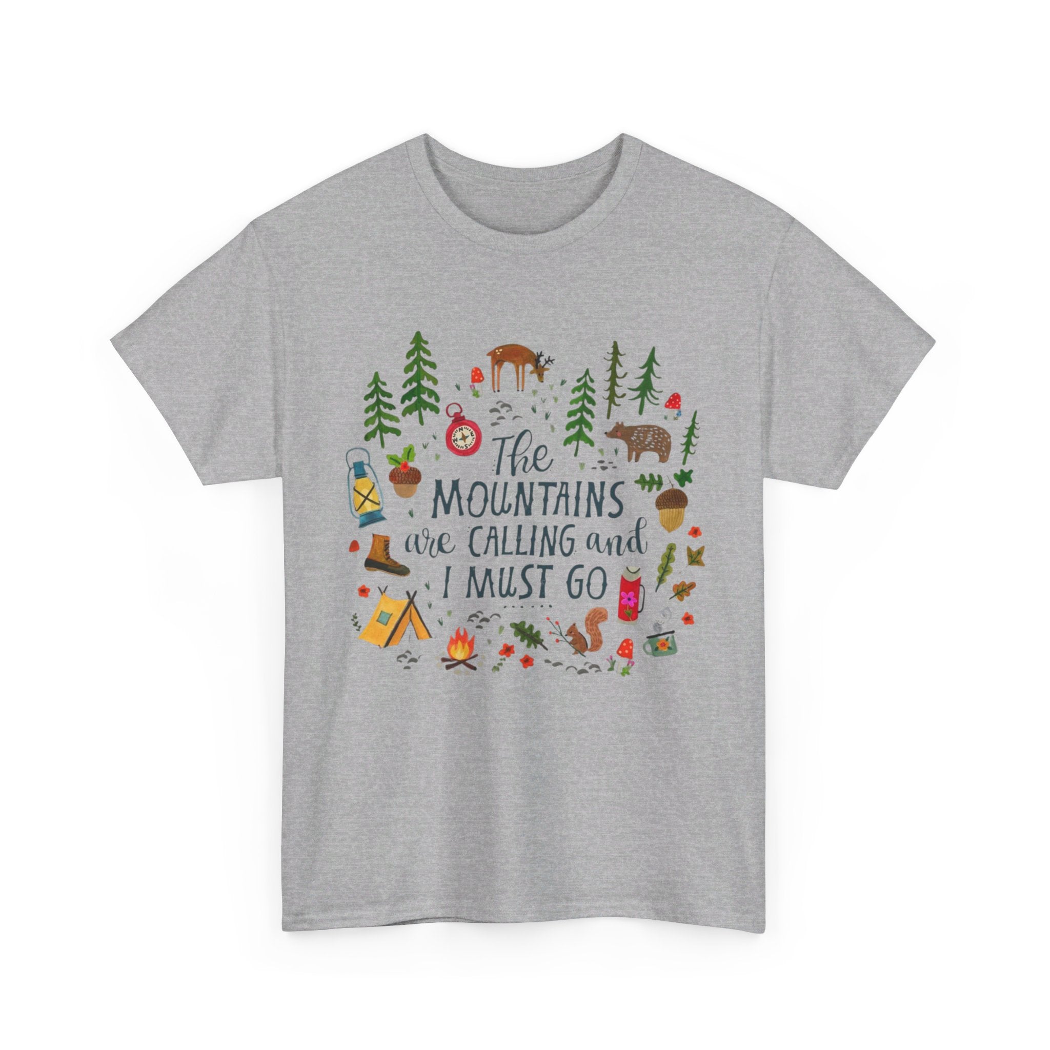 Camping T-Shirt - Outdoor Adventure Unisex Tee The Mountains are Calling and I must Go - T-Shirt