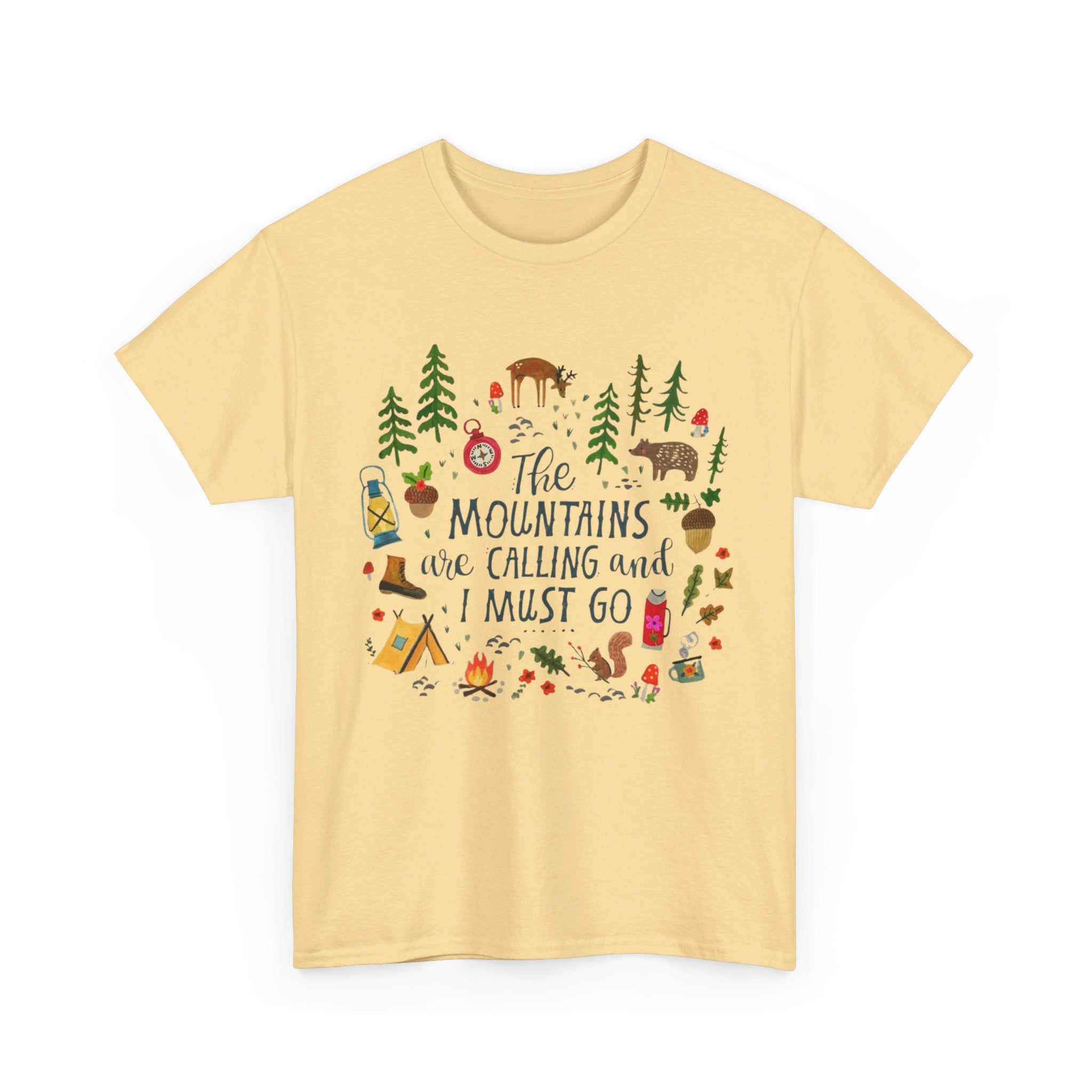 Camping T-Shirt - Outdoor Adventure Unisex Tee The Mountains are Calling and I must Go - T-Shirt