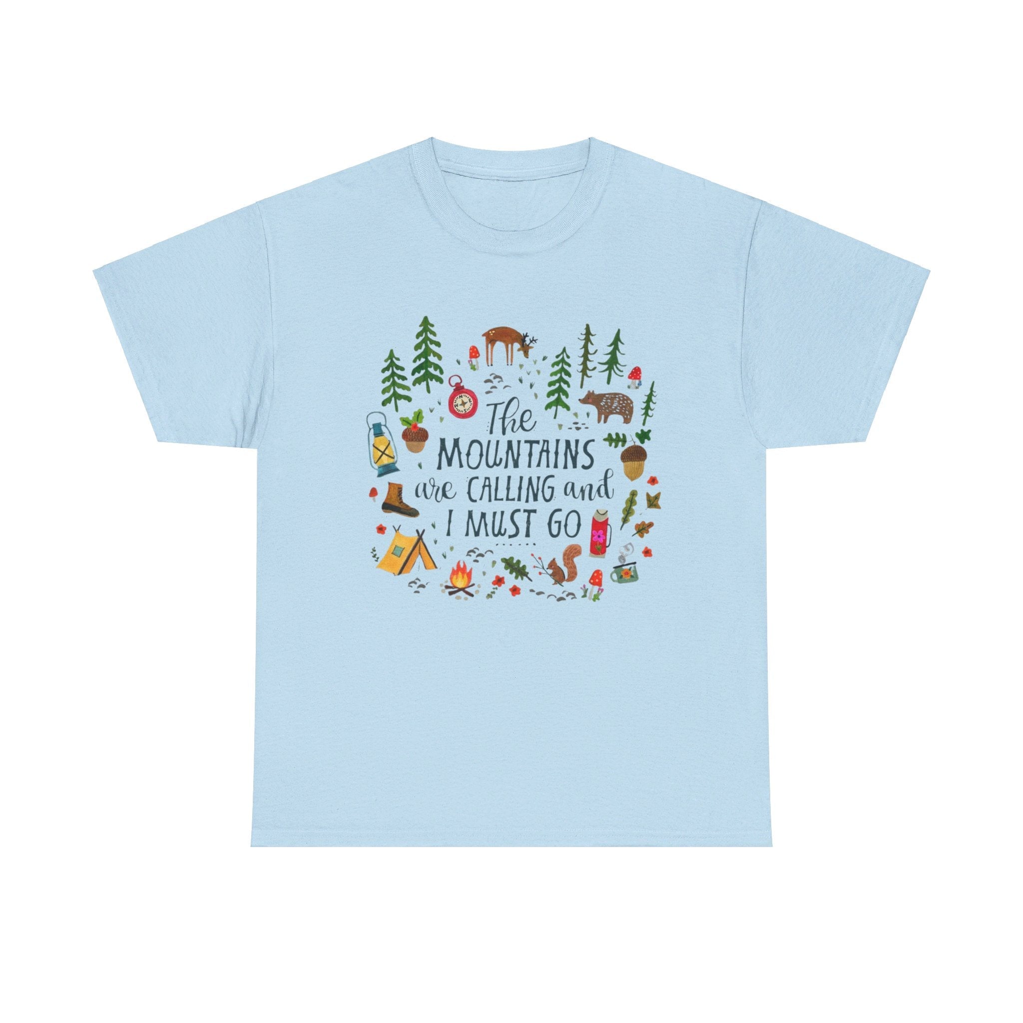 Camping T-Shirt - Outdoor Adventure Unisex Tee The Mountains are Calling and I must Go - T-Shirt