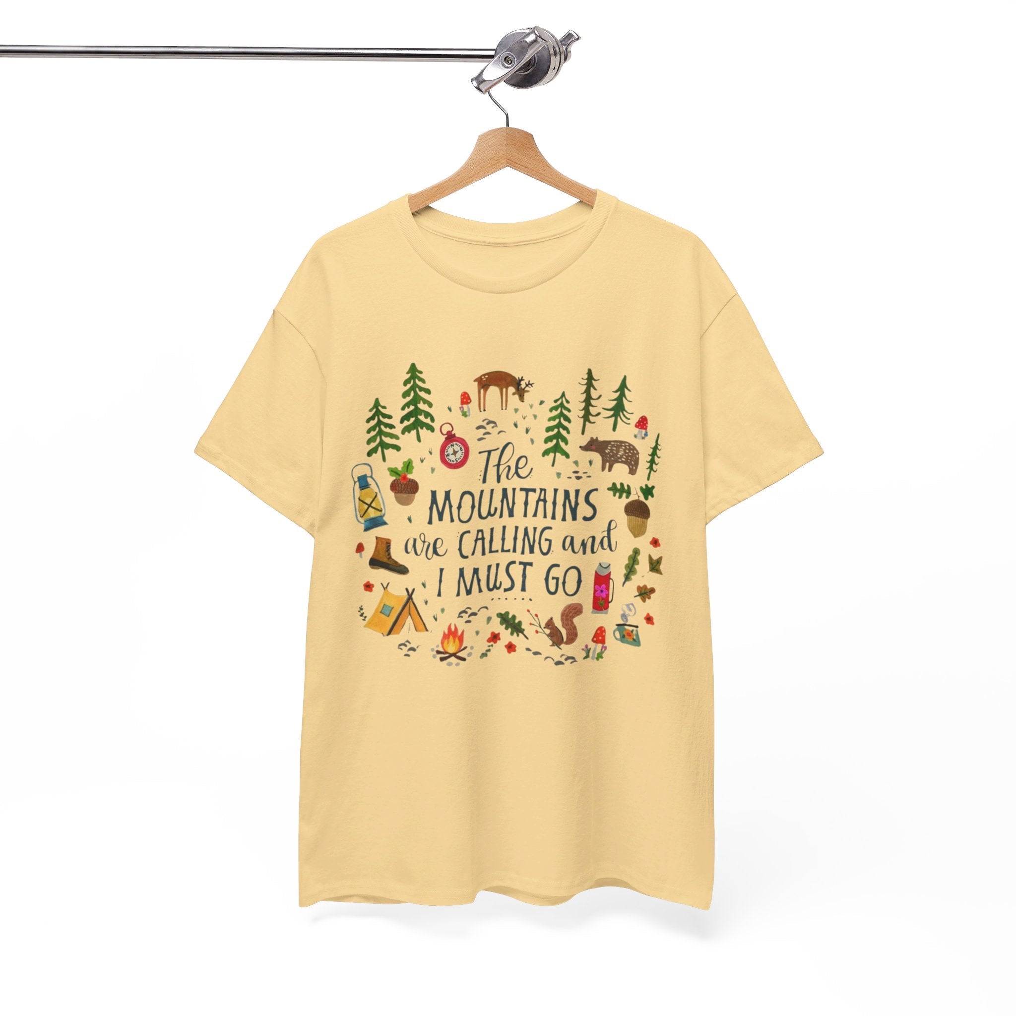 Camping T-Shirt - Outdoor Adventure Unisex Tee The Mountains are Calling and I must Go - T-Shirt