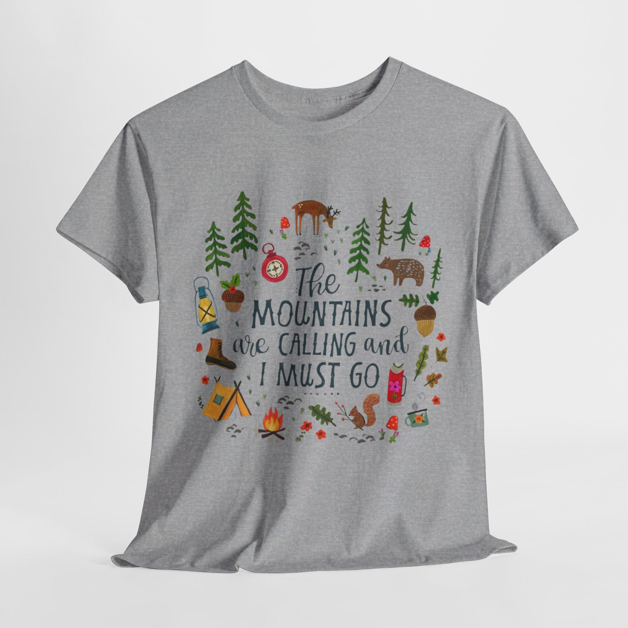 Camping T-Shirt - Outdoor Adventure Unisex Tee The Mountains are Calling and I must Go - T-Shirt