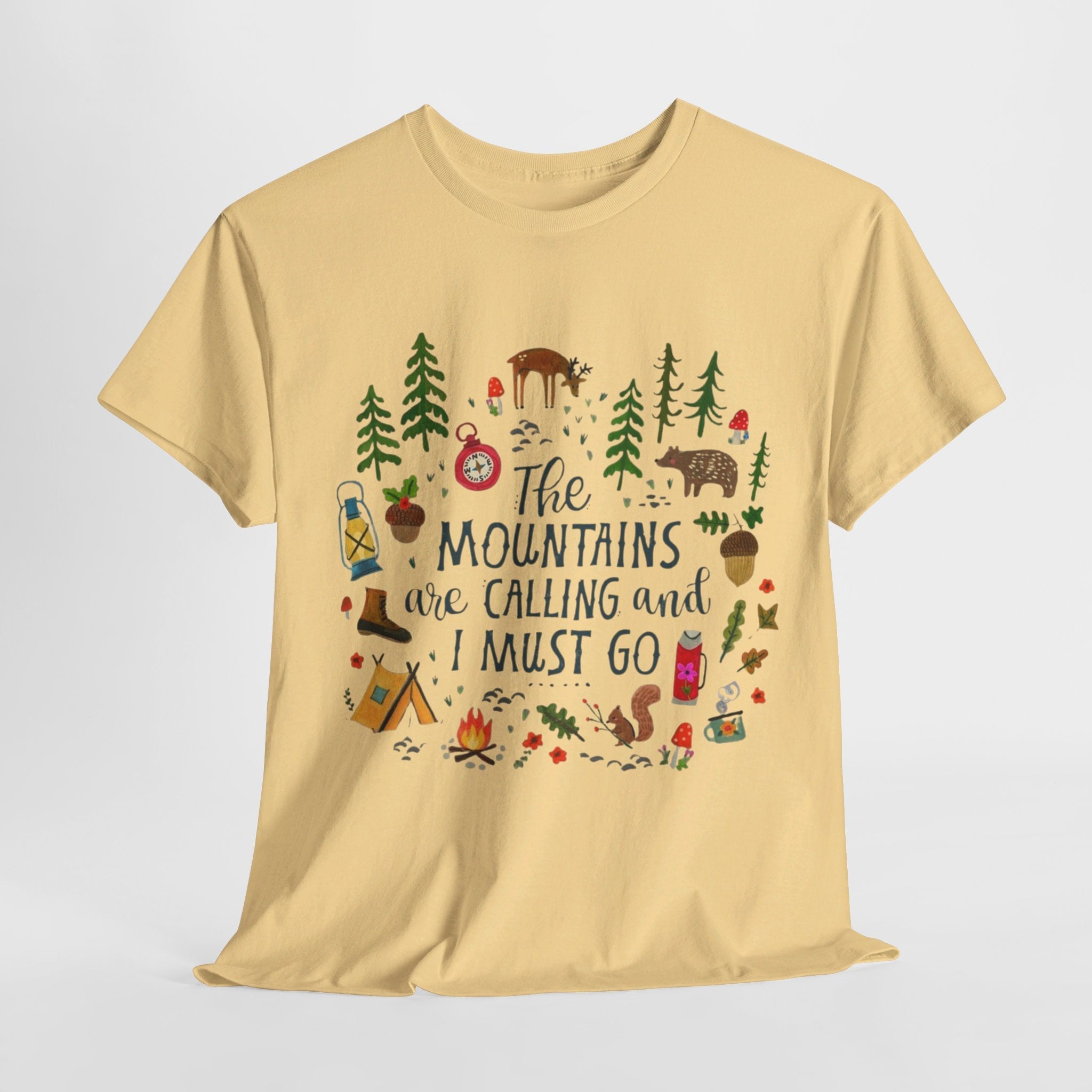 Camping T-Shirt - Outdoor Adventure Unisex Tee The Mountains are Calling and I must Go - T-Shirt