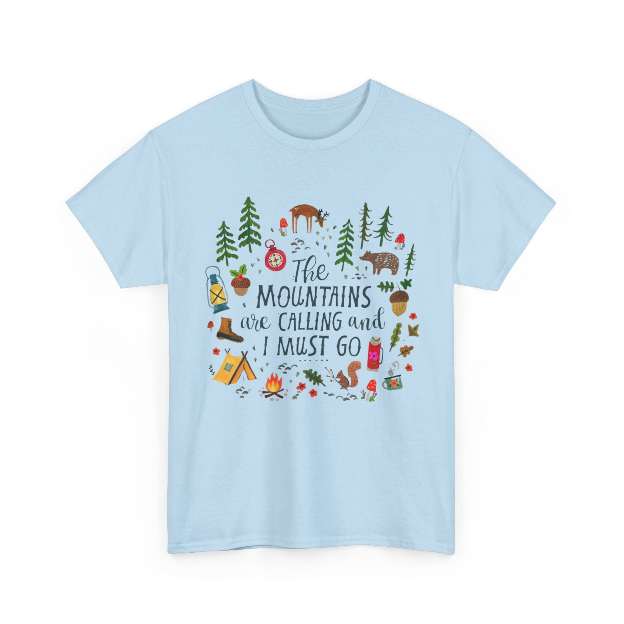 Camping T-Shirt - Outdoor Adventure Unisex Tee The Mountains are Calling and I must Go - T-Shirt