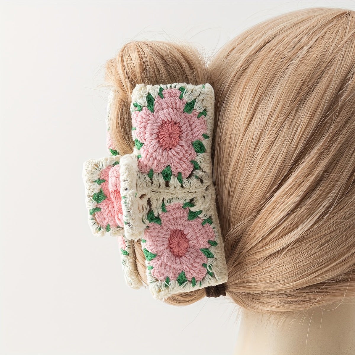 accessories - Chic Floral Knit Hair Claw - Large, Plush Rectangle Hair Clip For Women & Girls, Perfect For Everyday Styling Hair Accessories For Women Hair Clips For Women - Boho Eco Boutique™ - accessories - Boho Eco Boutique™ - Red - 