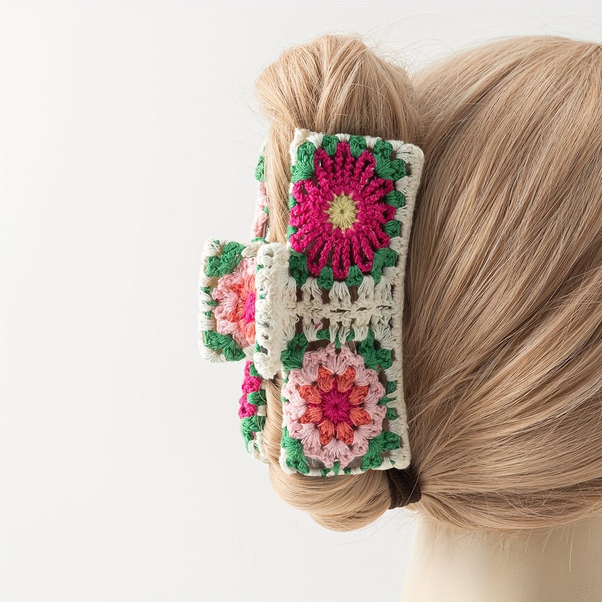 accessories - Chic Floral Knit Hair Claw - Large, Plush Rectangle Hair Clip For Women & Girls, Perfect For Everyday Styling Hair Accessories For Women Hair Clips For Women - Boho Eco Boutique™ - accessories - Boho Eco Boutique™ - Purple - 