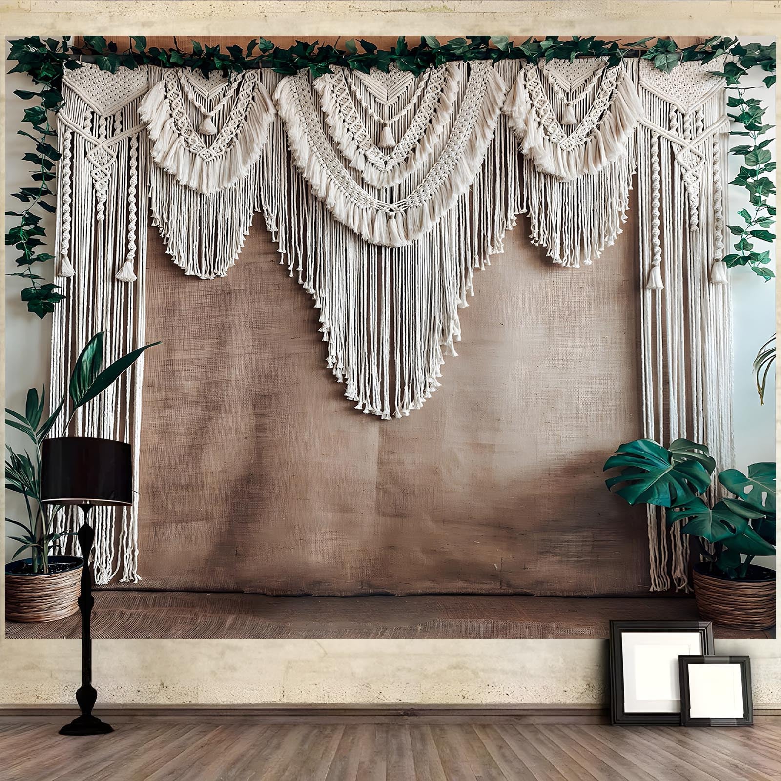 1pc Boho Chic Macrame Wall Hanging - Polyester Backdrop Banner for Wedding, Birthday, Anniversary, Indoor & Outdoor Use