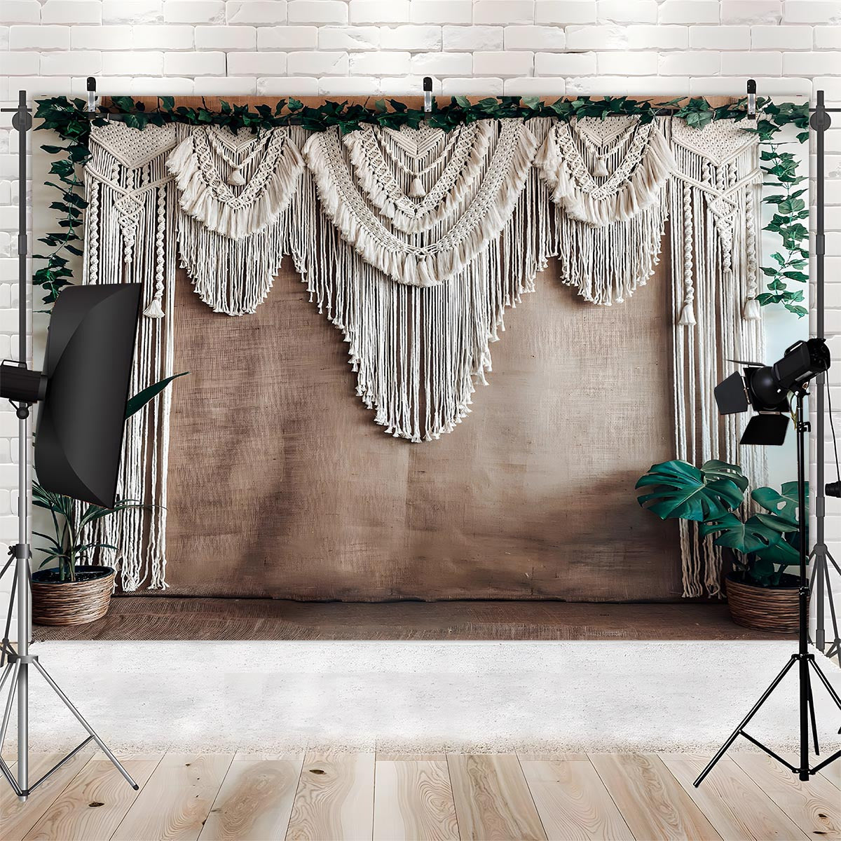 1pc Boho Chic Macrame Wall Hanging - Polyester Backdrop Banner for Wedding, Birthday, Anniversary, Indoor & Outdoor Use