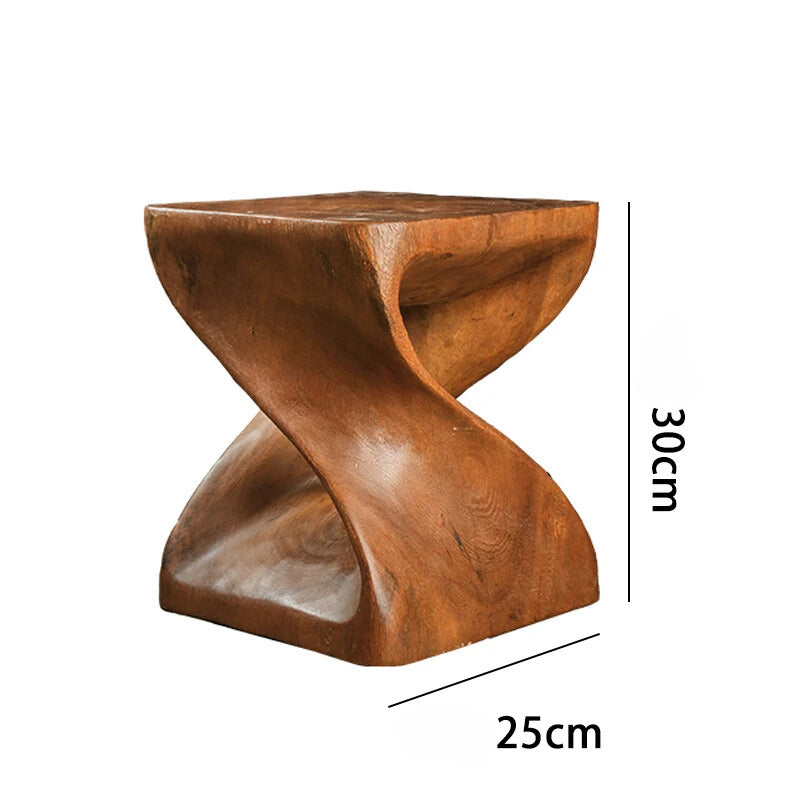 Thailand Solid Wood Low Stool - Creative Log Side Table with Root Carving Design, Natural Wood Stump Accent for Home or Office