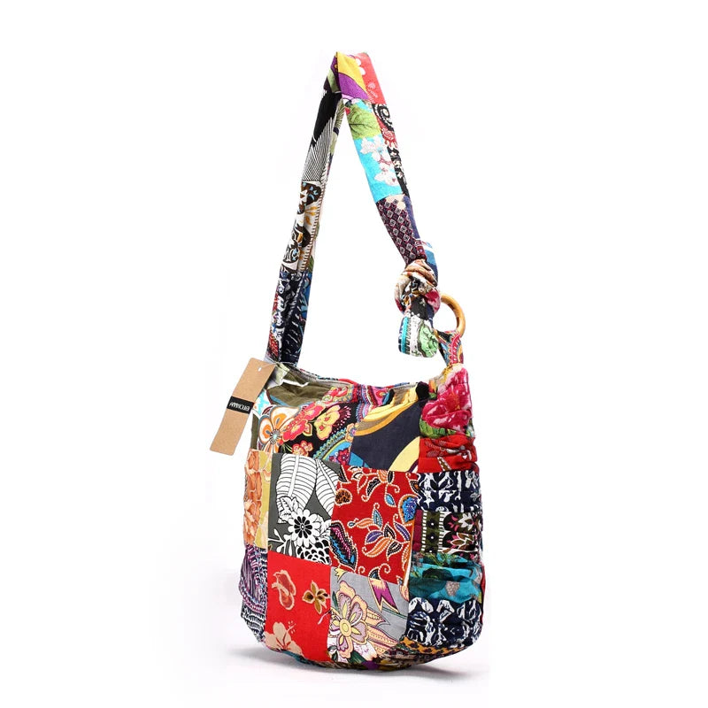 Designer Women Shoulder Bag Cotton Fabric Handbags Large Capacity Hippie Hobo Bags Floral Patchwork Crossbody Messenger