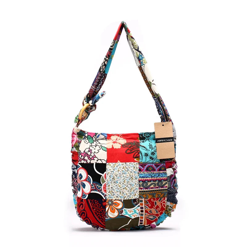 Designer Women Shoulder Bag Cotton Fabric Handbags Large Capacity Hippie Hobo Bags Floral Patchwork Crossbody Messenger