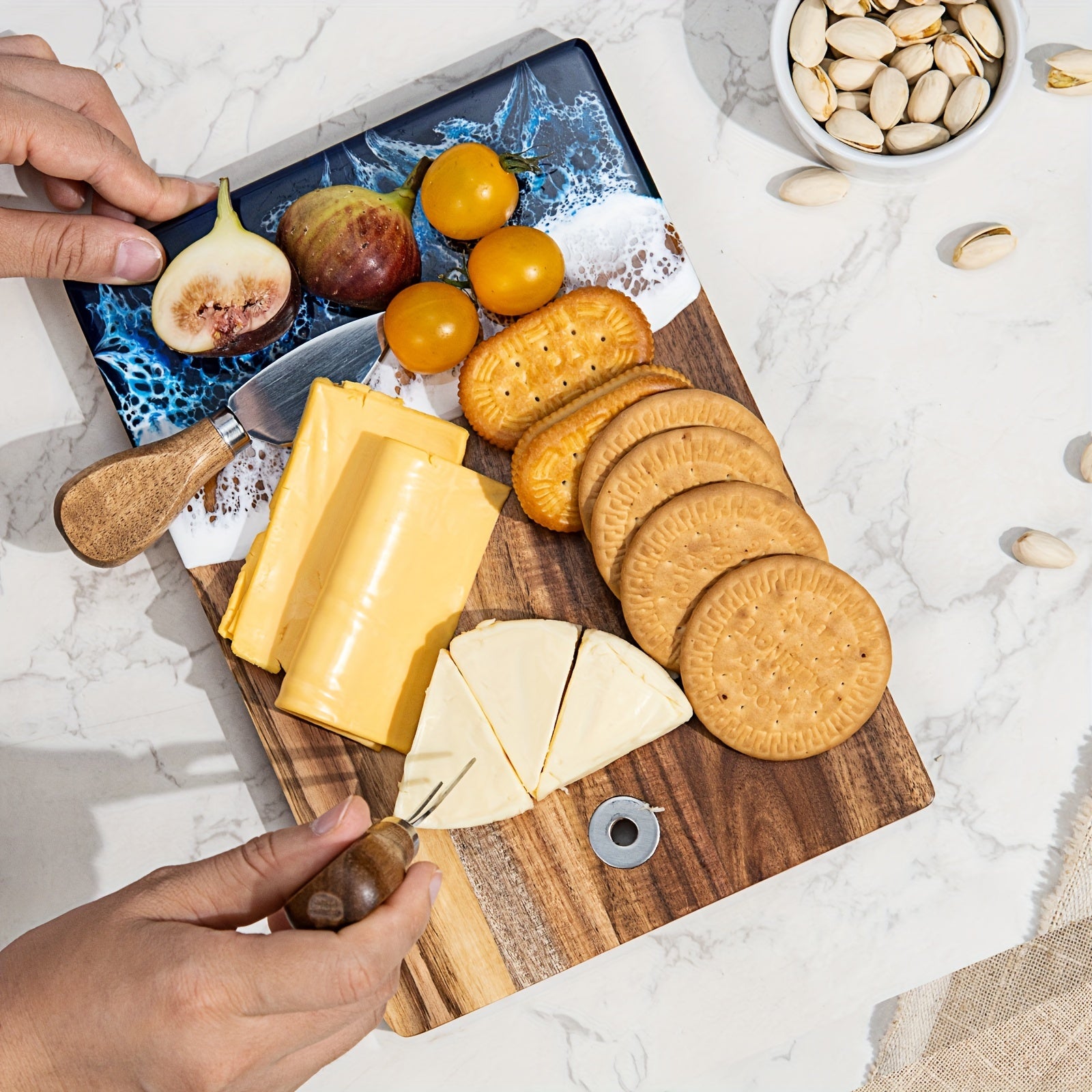 Custom Engraved Ocean-Themed Wooden Cutting Board - Acacia Wood with Unique Resin Pattern | Ideal for Cheese, Charcuterie & Vegetables | Perfect Gift for Weddings, Anniversaries & More