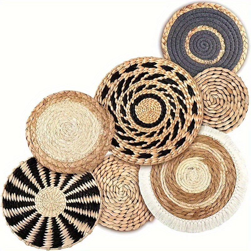 Bohemian Chic Wall Basket Set - 7pcs Handcrafted Woven Sea Grass Decor - Perfect for Eco-Friendly Wall Art & Home Decoration