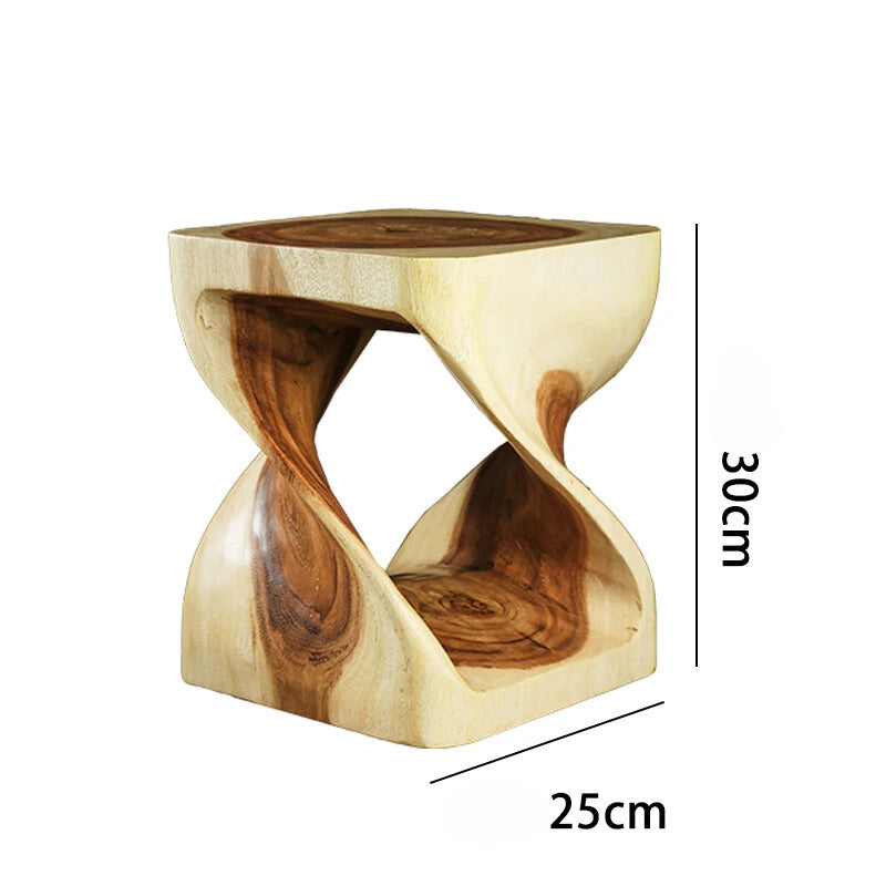 Thailand Solid Wood Low Stool - Creative Log Side Table with Root Carving Design, Natural Wood Stump Accent for Home or Office