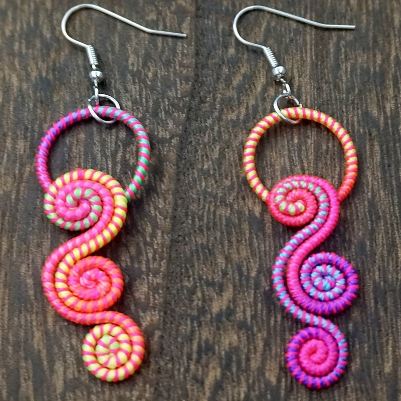 Boho Hand-Woven Cloud-Shaped Pendant Earrings - Polyester Twisted Spiral Dangle, Perfect for Everyday & Holiday Wear