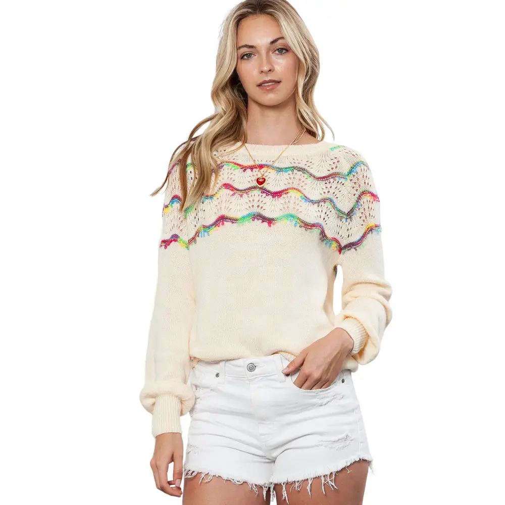 Elegant White Crochet Sweater with Raglan Sleeves and Tie Back - Cozy and Stylish Pullover Perfect for Layering