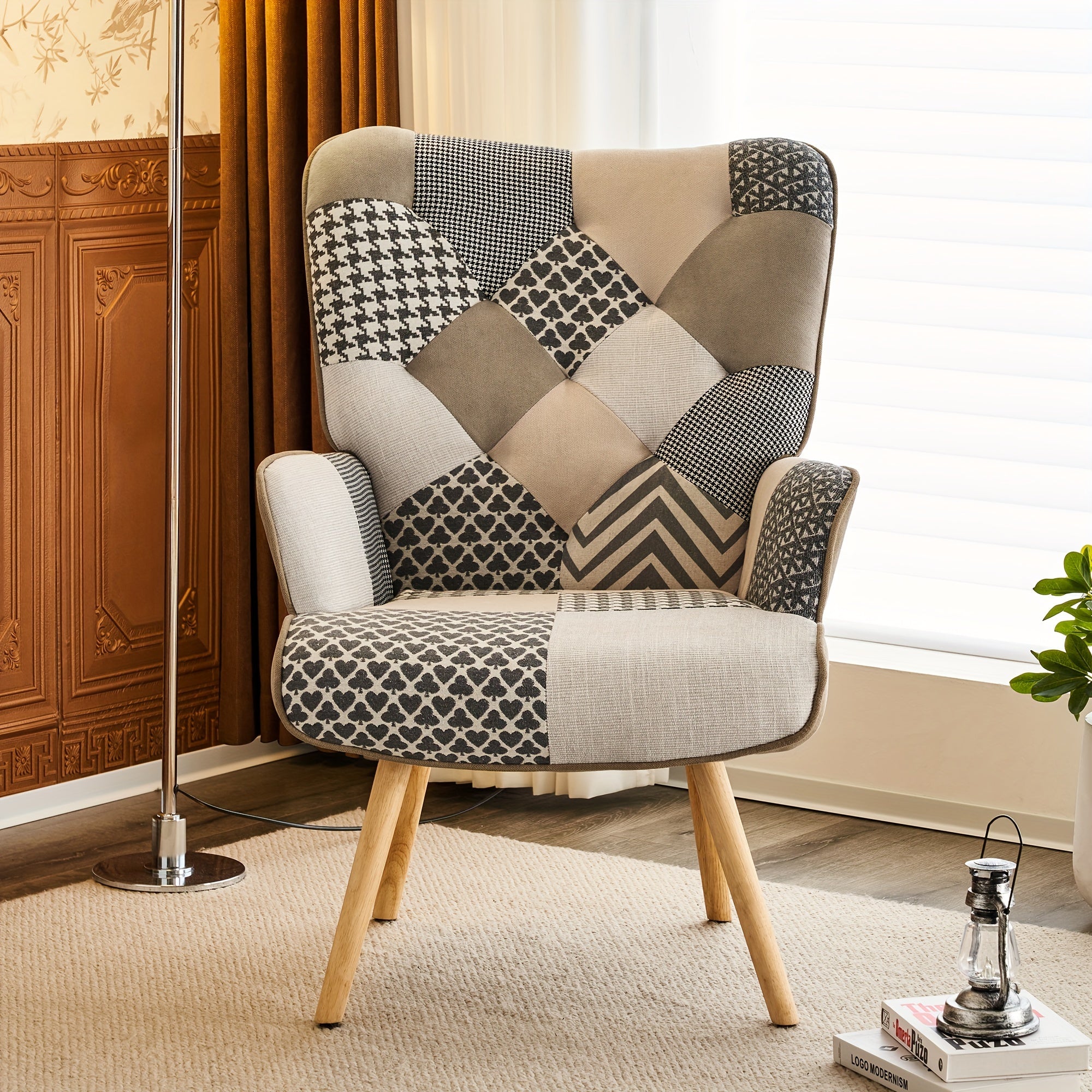 Living Room Accent Chair Modern High Back Arm Chair, Colorful Plaid Bohemian Style Chairs for Bedroom Waiting Room