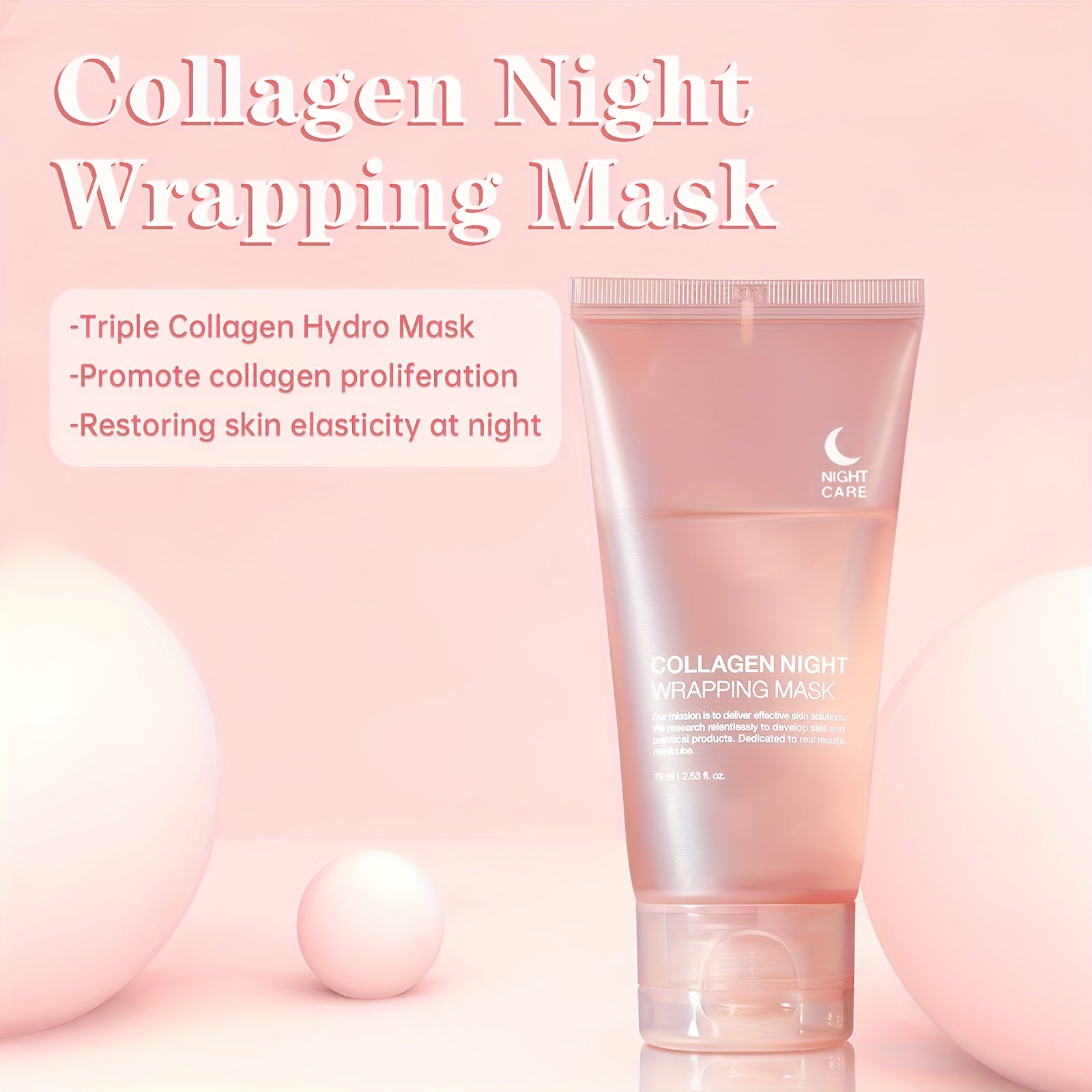 2-Pack Unisex Adult Collagen Wrapping Night Mask with Nicotinamide & Hyaluronic Acid - Paraben-Free, Moisturizing & Firming, Improves Skin Texture, Smooth Touch, Ideal for Bedtime & Gift Giving