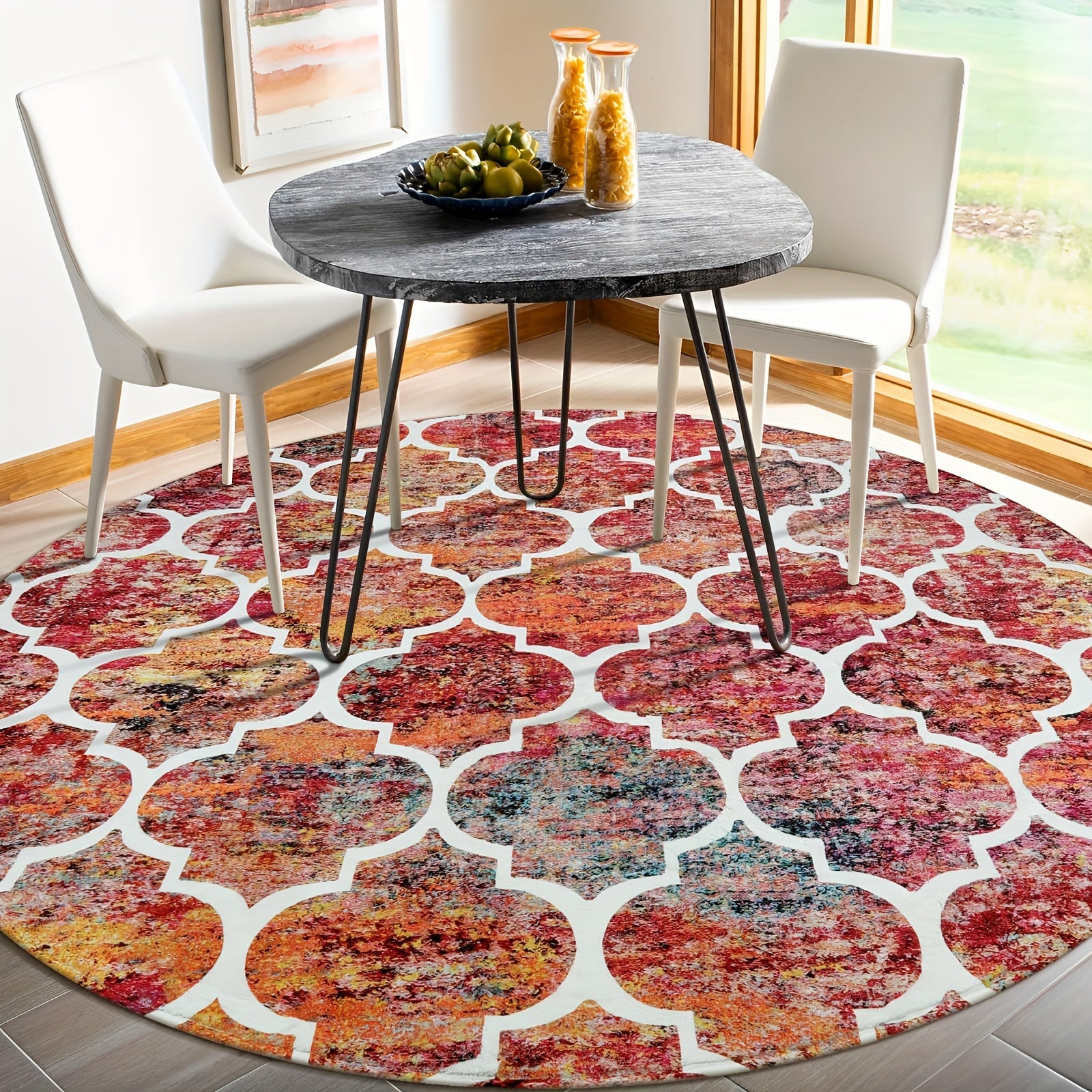 Moroccan Area Rug - Machine Washable, Non-Slip Low-Pile Rug for Living Room, Bedroom, Entryway, and More - Colorful Distressed Design