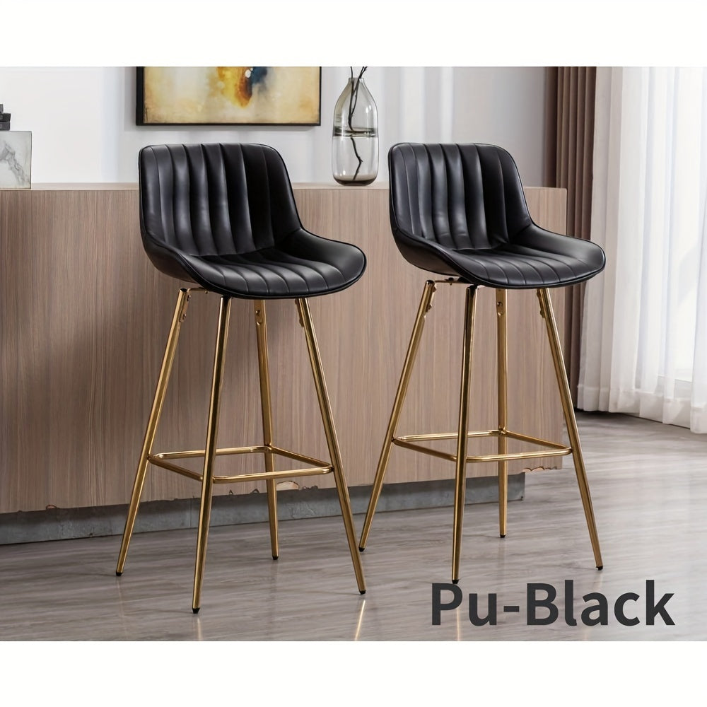 Set of 2 Modern 32-Inch Swivel Velvet Barstools with Backrest – Gold Footrest Bar Height Chairs for Kitchen Island, Home Bar, or Pub