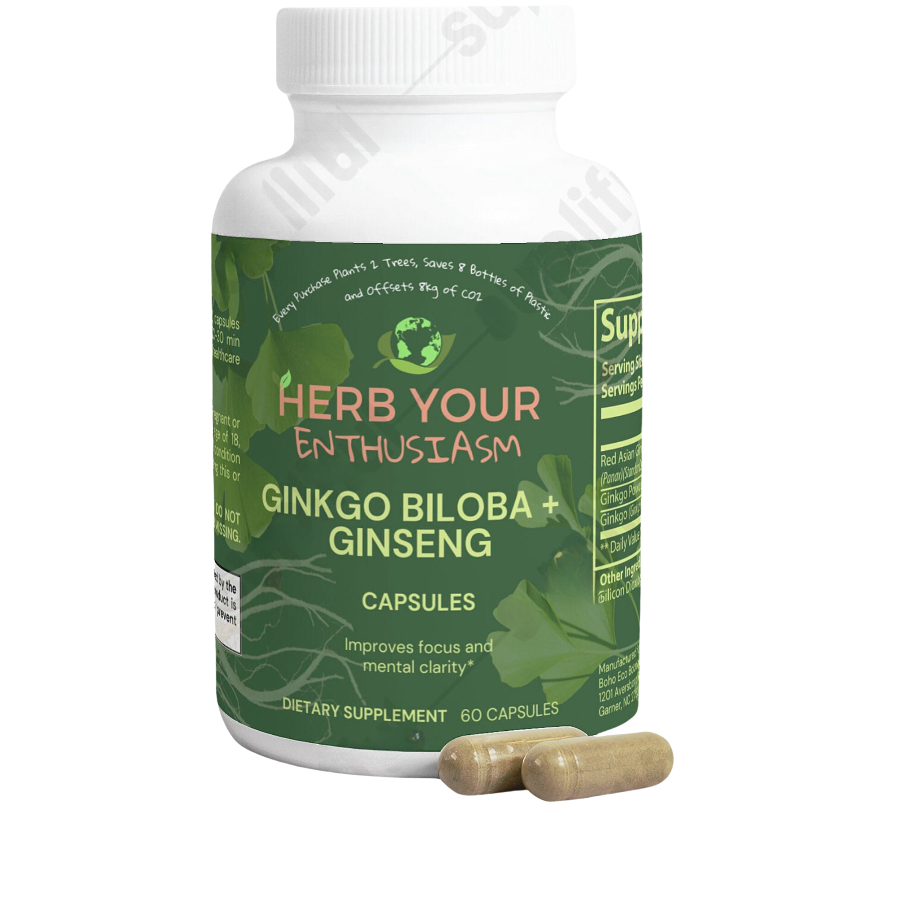 Herb Your Enthusiasm 100% Natural Organic Non GMO Ginkgo Biloba + Ginseng - Specialty Supplements