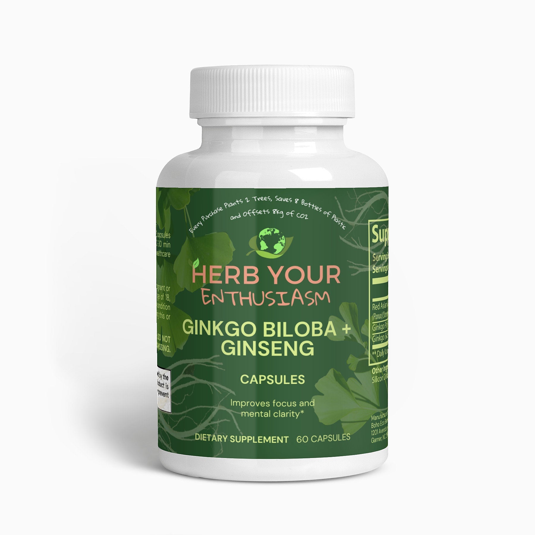 Herb Your Enthusiasm 100% Natural Organic Non GMO Ginkgo Biloba + Ginseng - Specialty Supplements