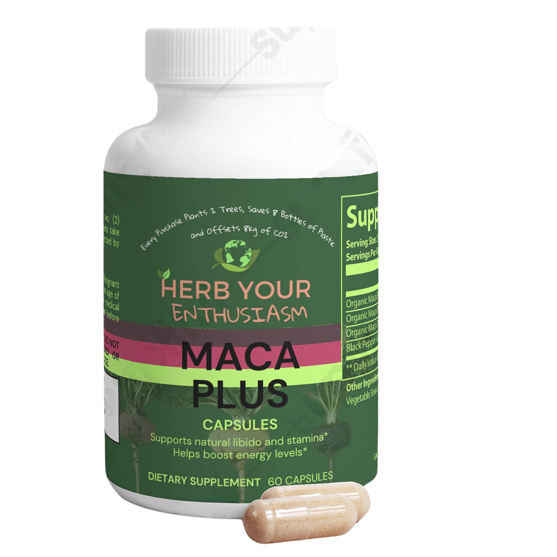 Herb Your Enthusiasm 100% Natural Organic Non GMO Maca Plus Capsules Red Yellow and Black - Natural Extracts