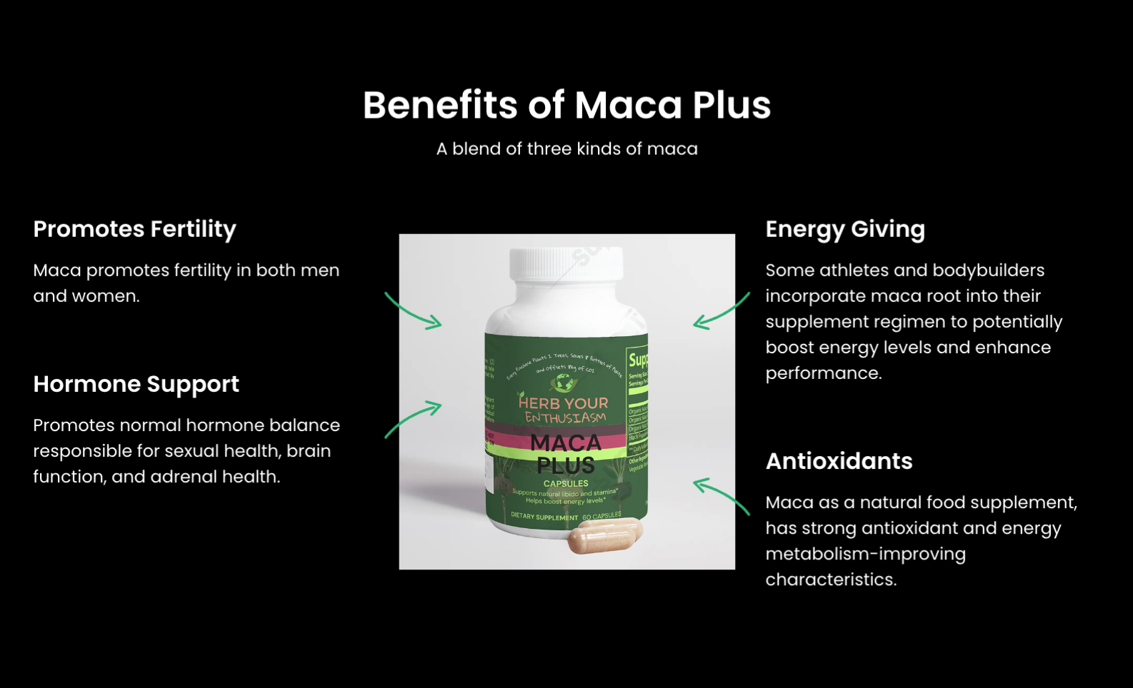 Herb Your Enthusiasm 100% Natural Organic Non GMO Maca Plus Capsules Red Yellow and Black - Natural Extracts