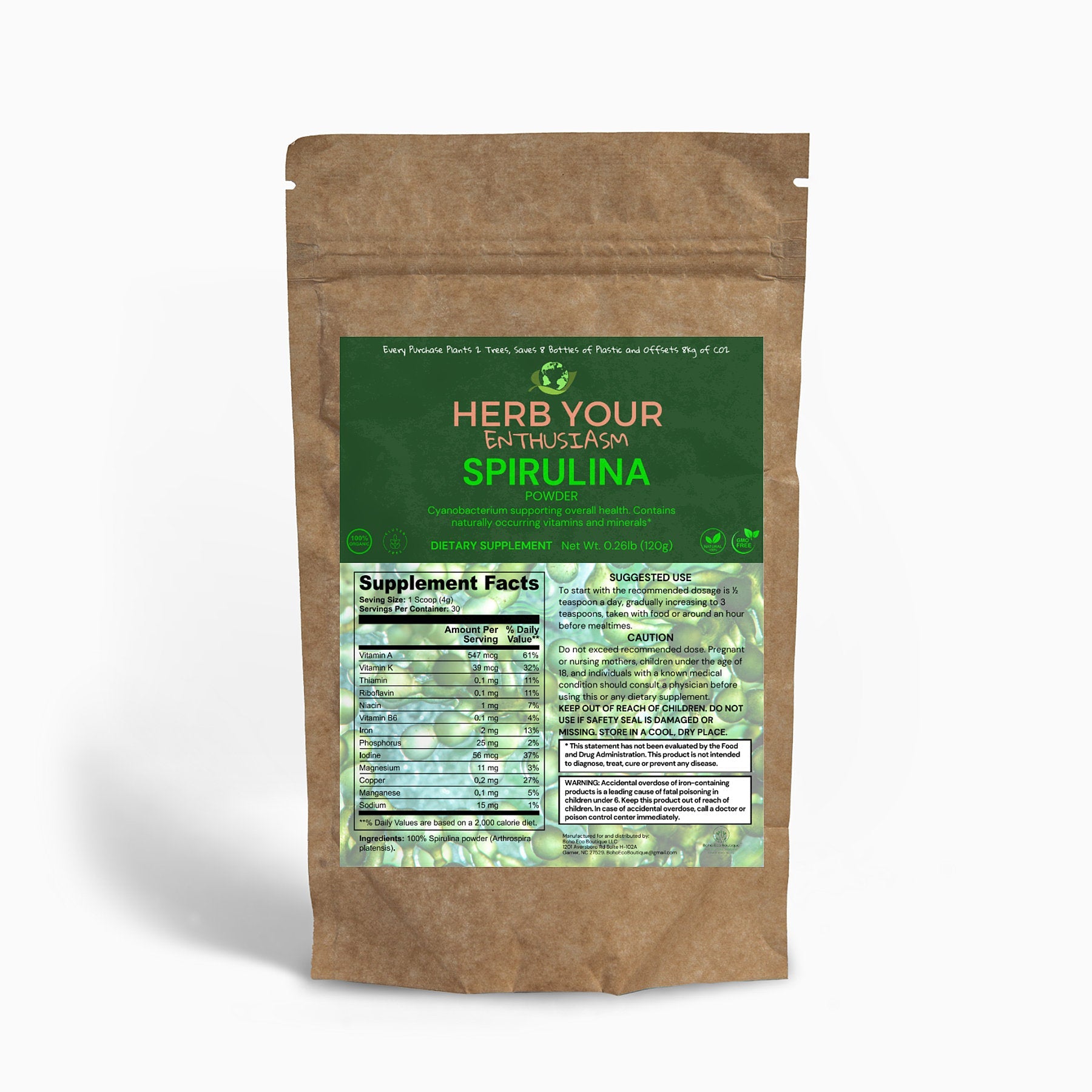 Herb Your Enthusiasm 100% Natural Organic Non GMO Spirulina Powder - Natural Extracts