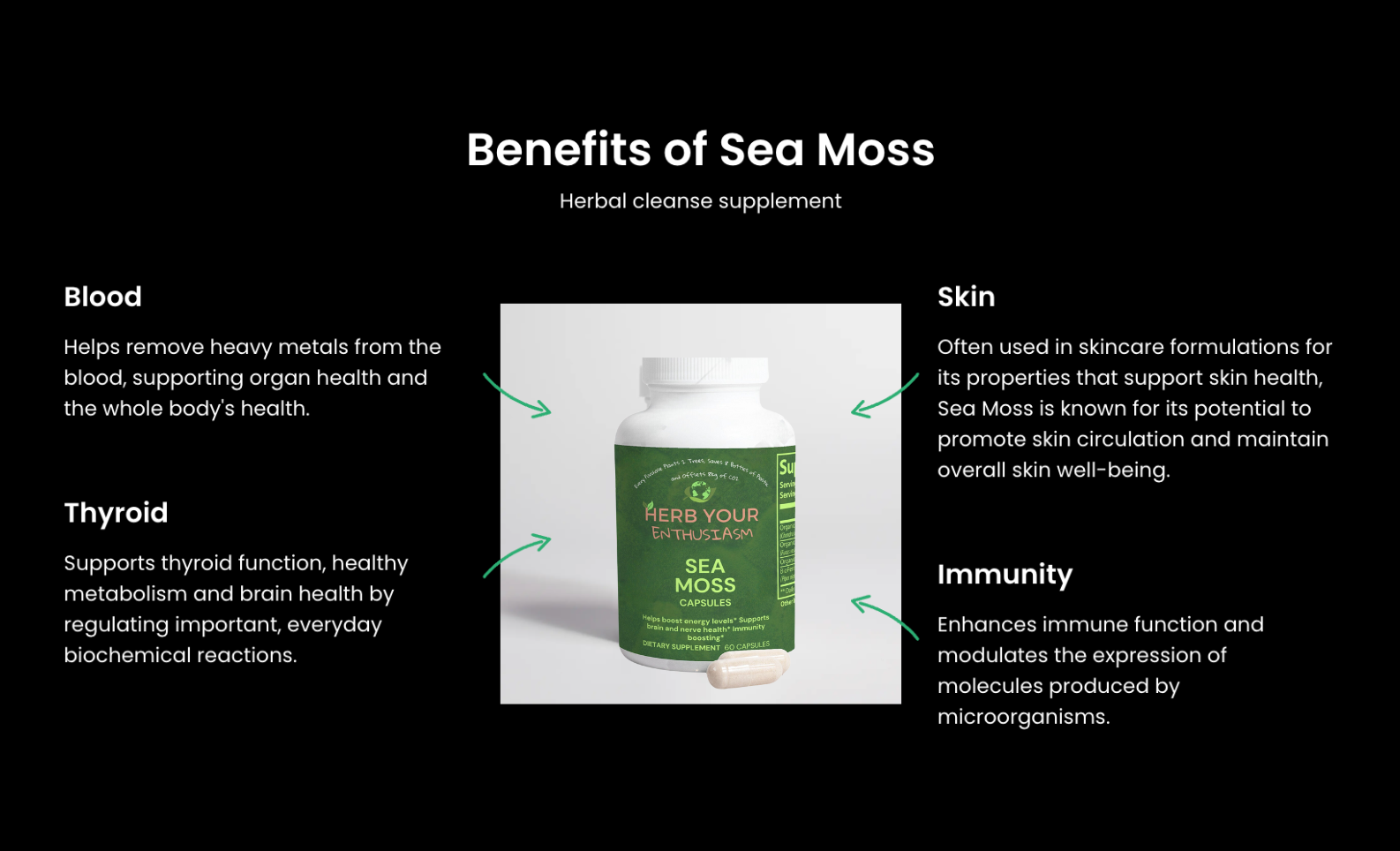 Herb Your Enthusiasm Vegan 100% All Natural Organic Sea Moss Capsules - Natural Extracts