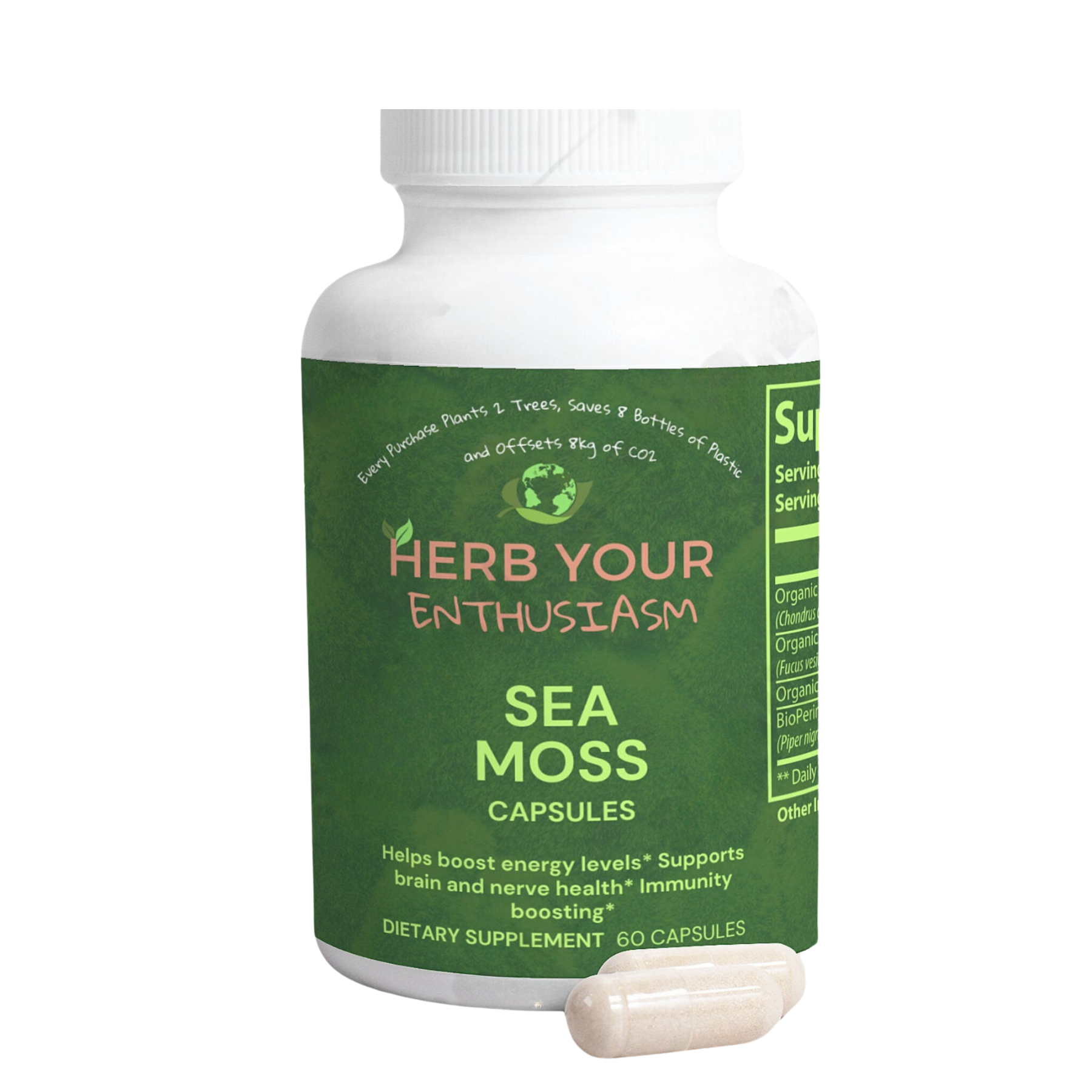 Herb Your Enthusiasm Vegan 100% All Natural Organic Sea Moss Capsules - Natural Extracts