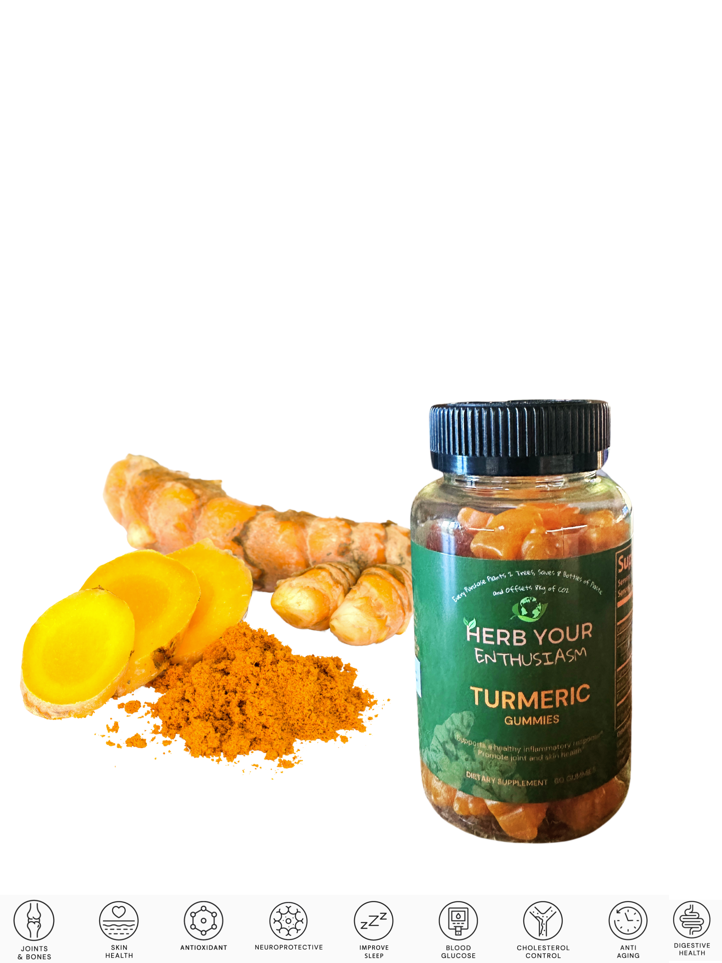 Herb Your Enthusiasm Vegan 100% All Natural Turmeric Gummies Non GMO Gluten Free - Natural Extracts