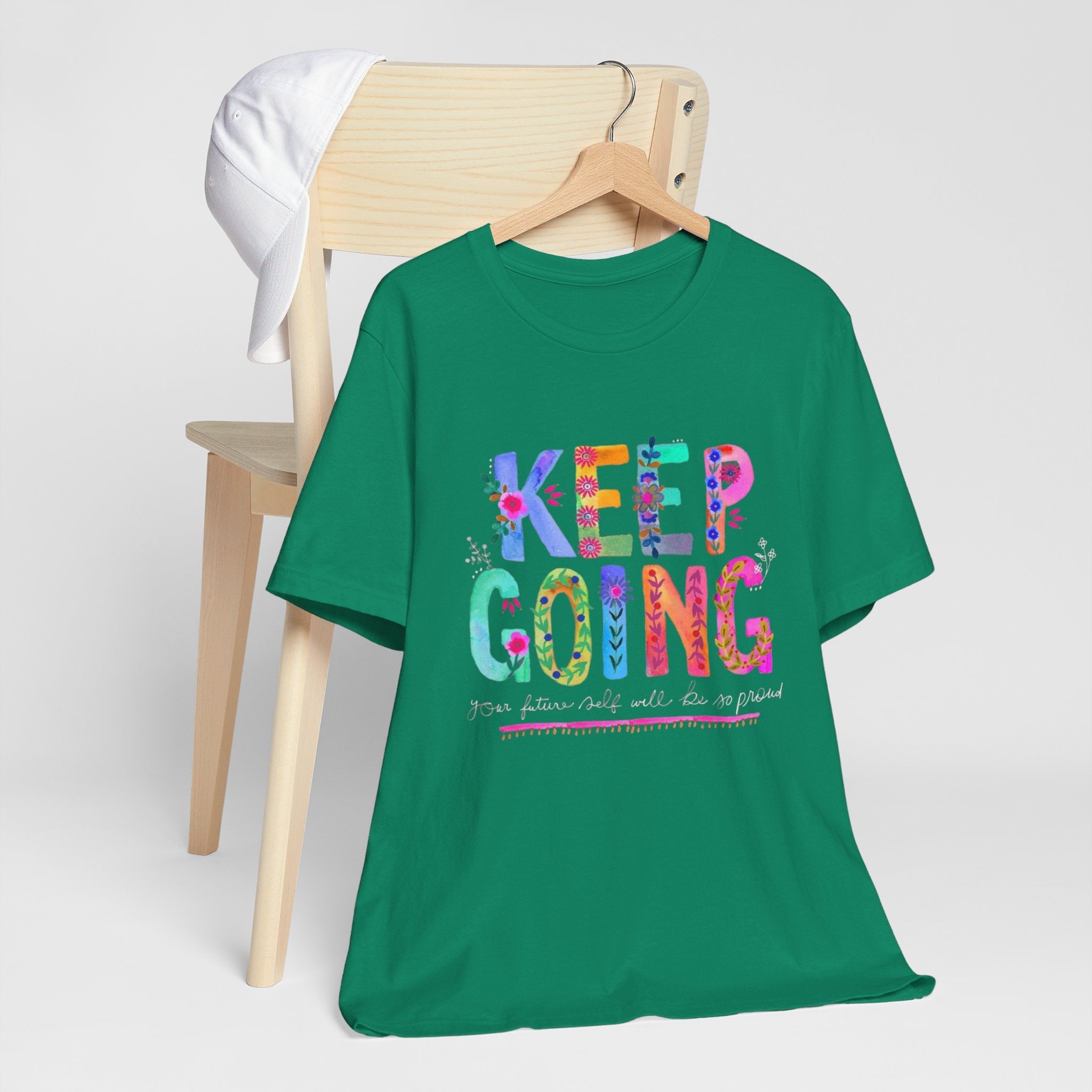 Positive Message T-Shirt - Unisex Tee Keep Going Boho Eco Boutique Jersey Short Sleeve - T-Shirt