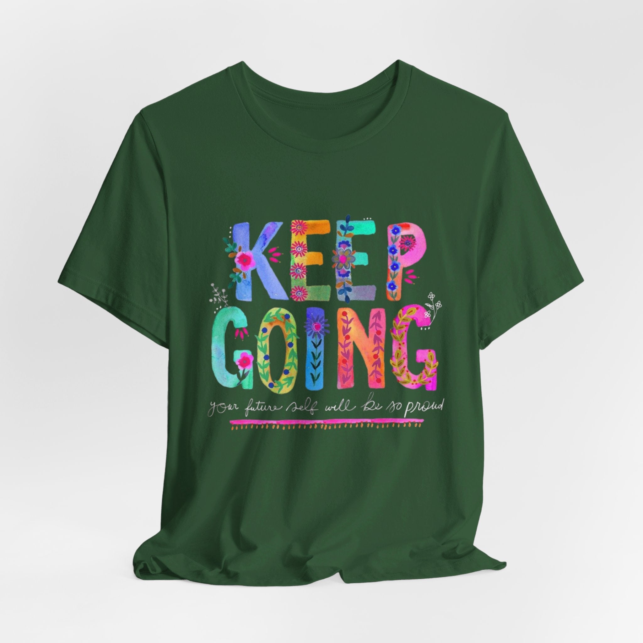 Positive Message T-Shirt - Unisex Tee Keep Going Boho Eco Boutique Jersey Short Sleeve - T-Shirt