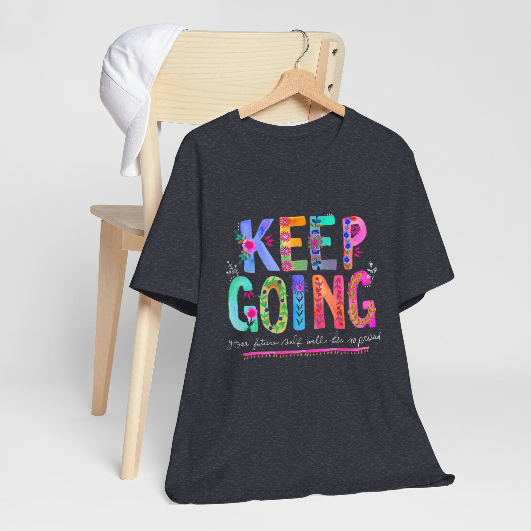 Positive Message T-Shirt - Unisex Tee Keep Going Boho Eco Boutique Jersey Short Sleeve - T-Shirt