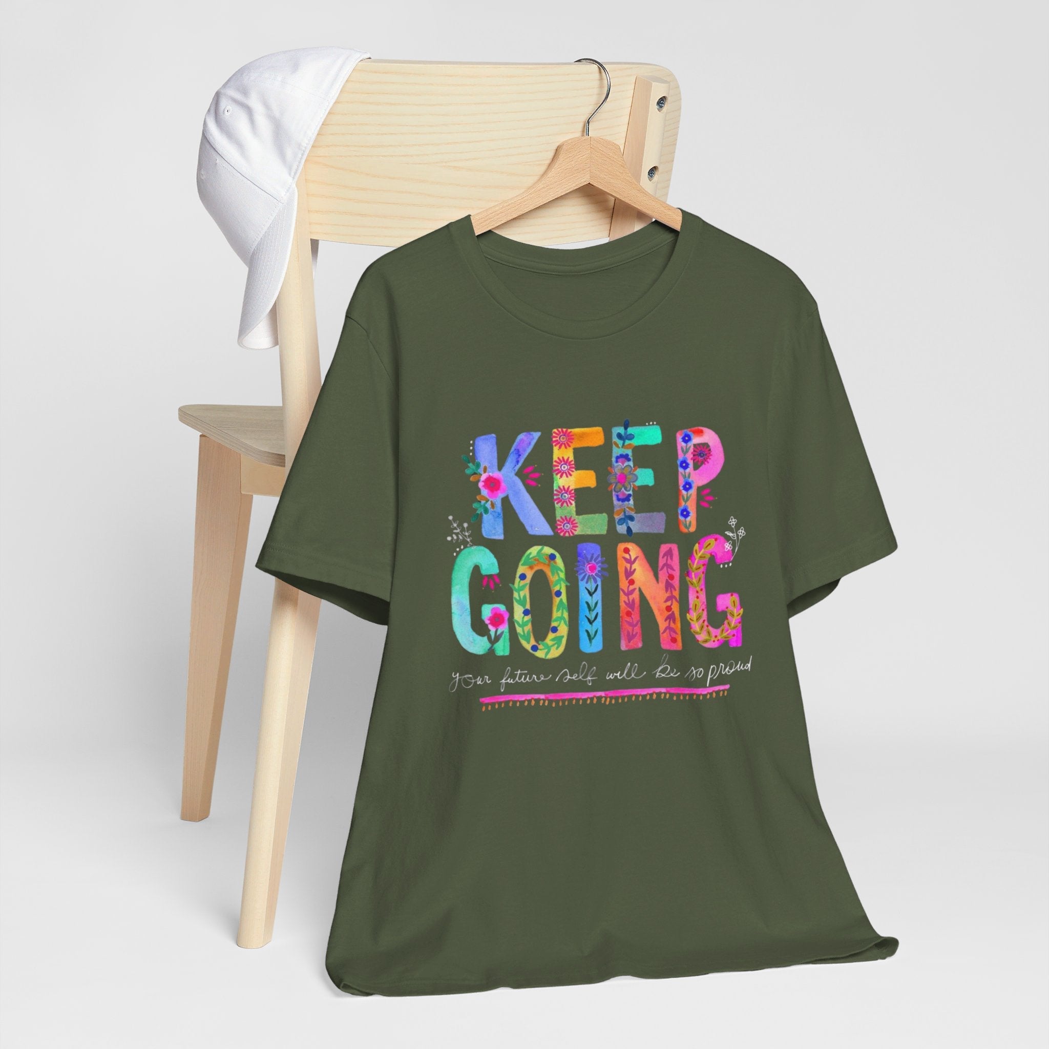 Positive Message T-Shirt - Unisex Tee Keep Going Boho Eco Boutique Jersey Short Sleeve - T-Shirt