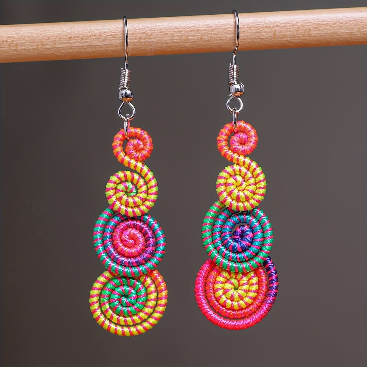 Vibrant Retro Ethnic Wire Wrap Dangle Earrings  Boho Chic Handmade Statement Jewelry