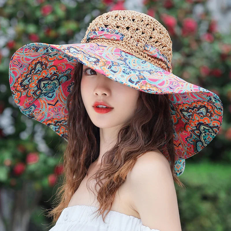 Women’s Summer Bucket Folding fashion Straw Hat Panamas UV Protection Sun Visor Seaside Beach Hat Tide Summer Hats