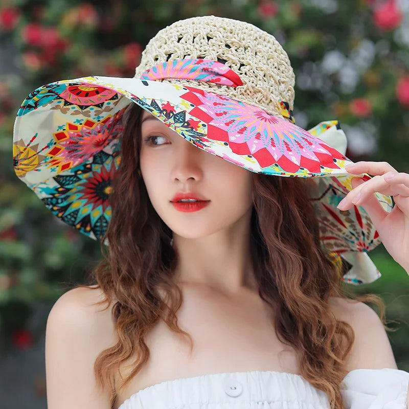 Women’s Summer Bucket Folding fashion Straw Hat Panamas UV Protection Sun Visor Seaside Beach Hat Tide Summer Hats