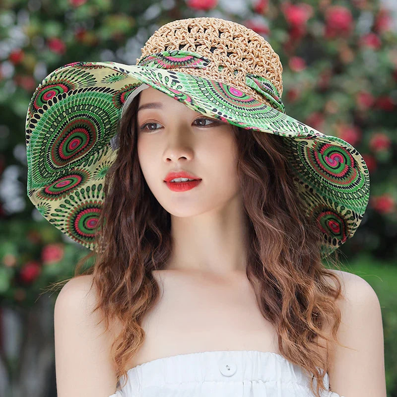 Women’s Summer Bucket Folding fashion Straw Hat Panamas UV Protection Sun Visor Seaside Beach Hat Tide Summer Hats