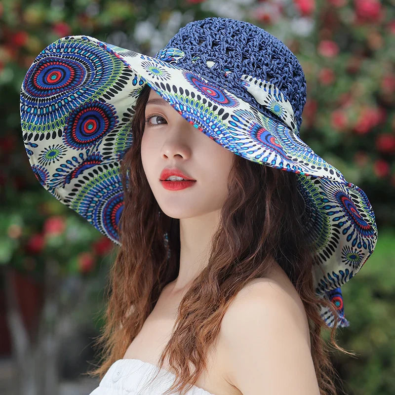 Women’s Summer Bucket Folding fashion Straw Hat Panamas UV Protection Sun Visor Seaside Beach Hat Tide Summer Hats