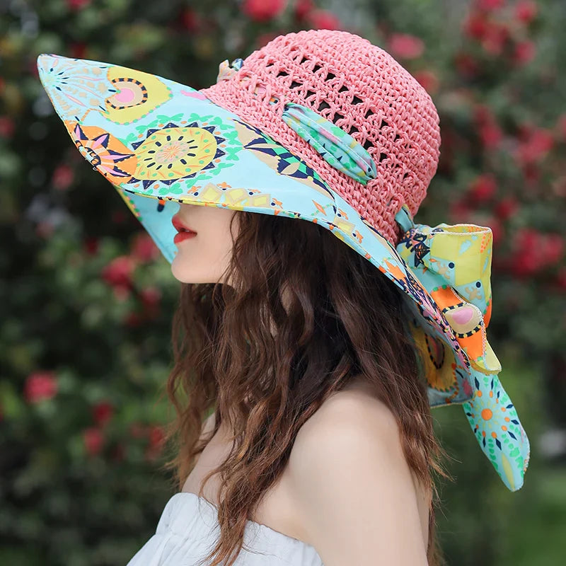 Women’s Summer Bucket Folding fashion Straw Hat Panamas UV Protection Sun Visor Seaside Beach Hat Tide Summer Hats